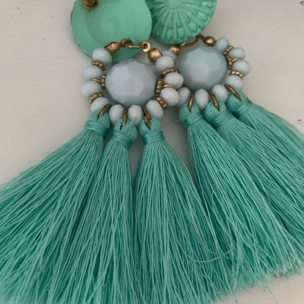 Trendy Turquoise tassel earrings